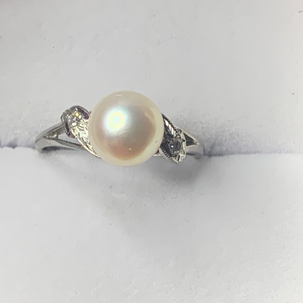 14kt White Gold Mikimoto Akoya Pearl Genuine Natural Diamond Ring Size 7 - Picture 6 of 16
